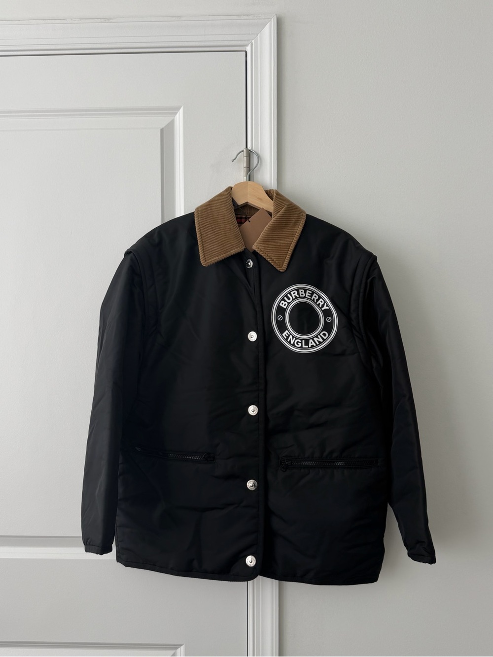 Burberry Black Jacket with Tan Corduroy Collar